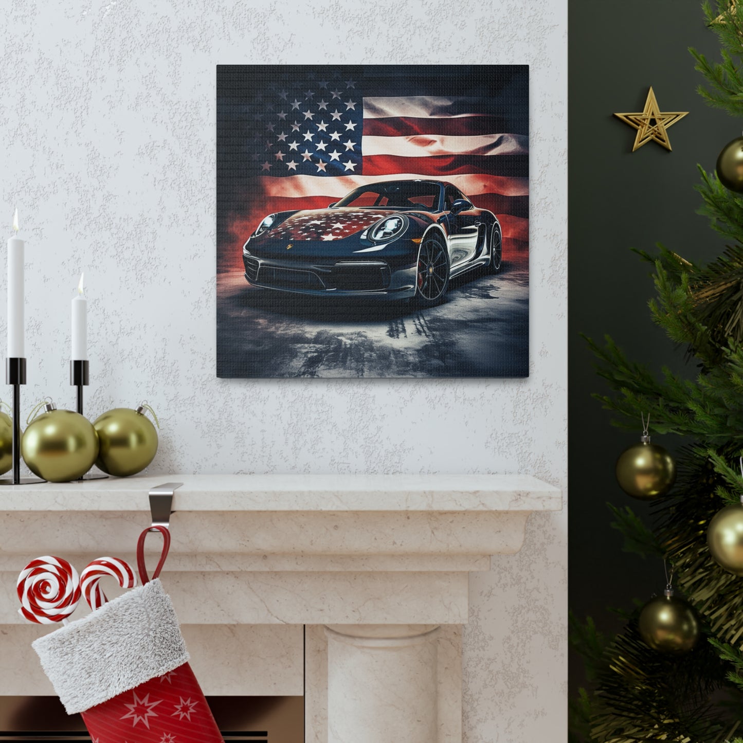 Canvas Gallery Wraps Abstract American Flag Background Porsche 2