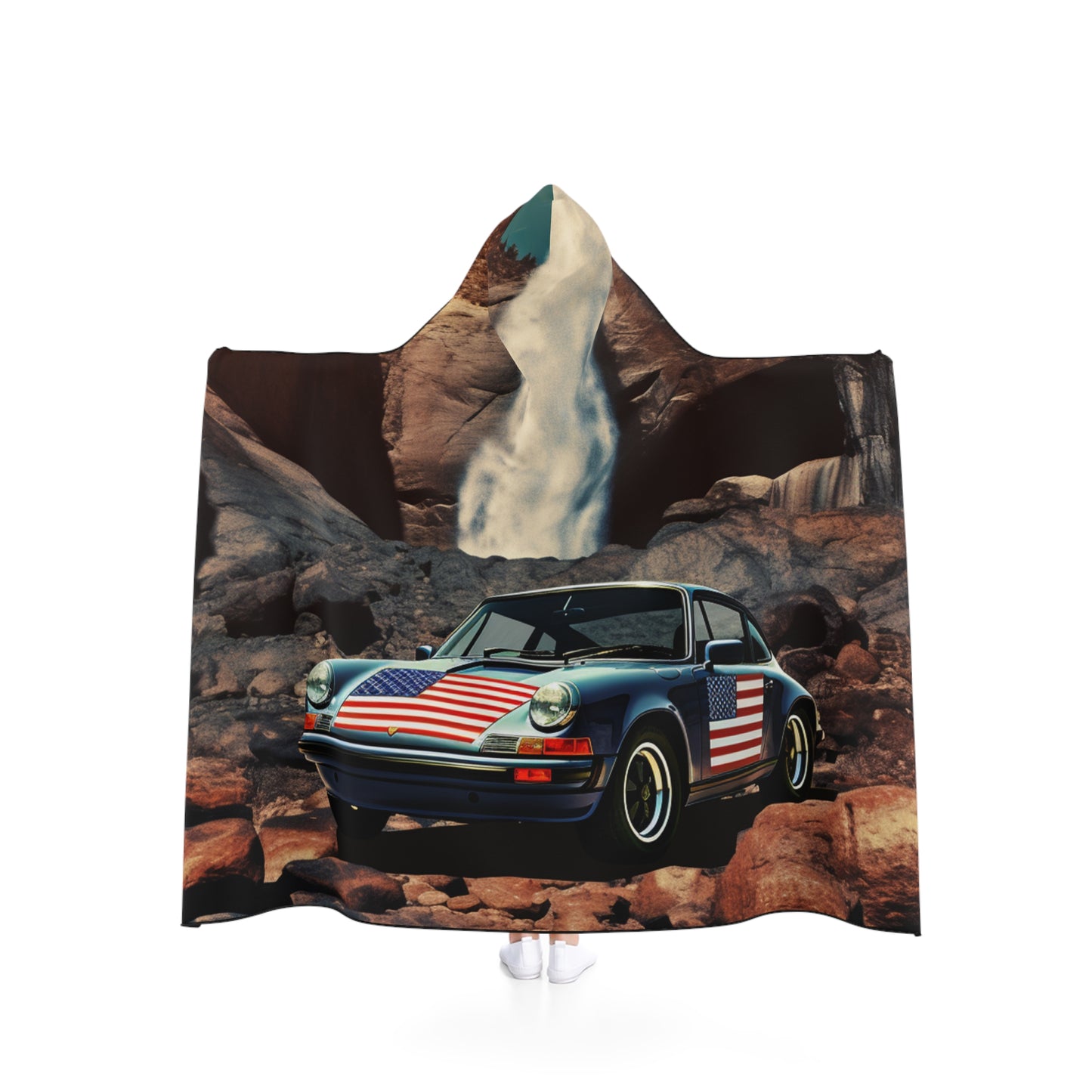 Hooded Blanket American Flag Porsche Abstract 2