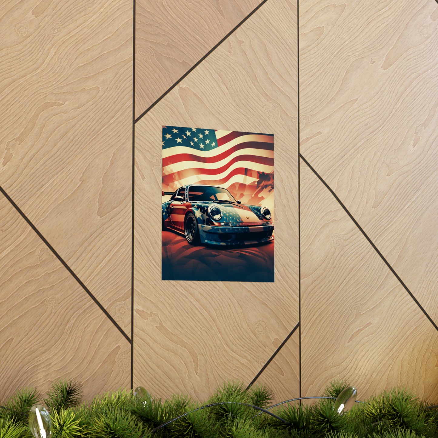 Premium Matte Vertical Posters Abstract American Flag Background Porsche 4