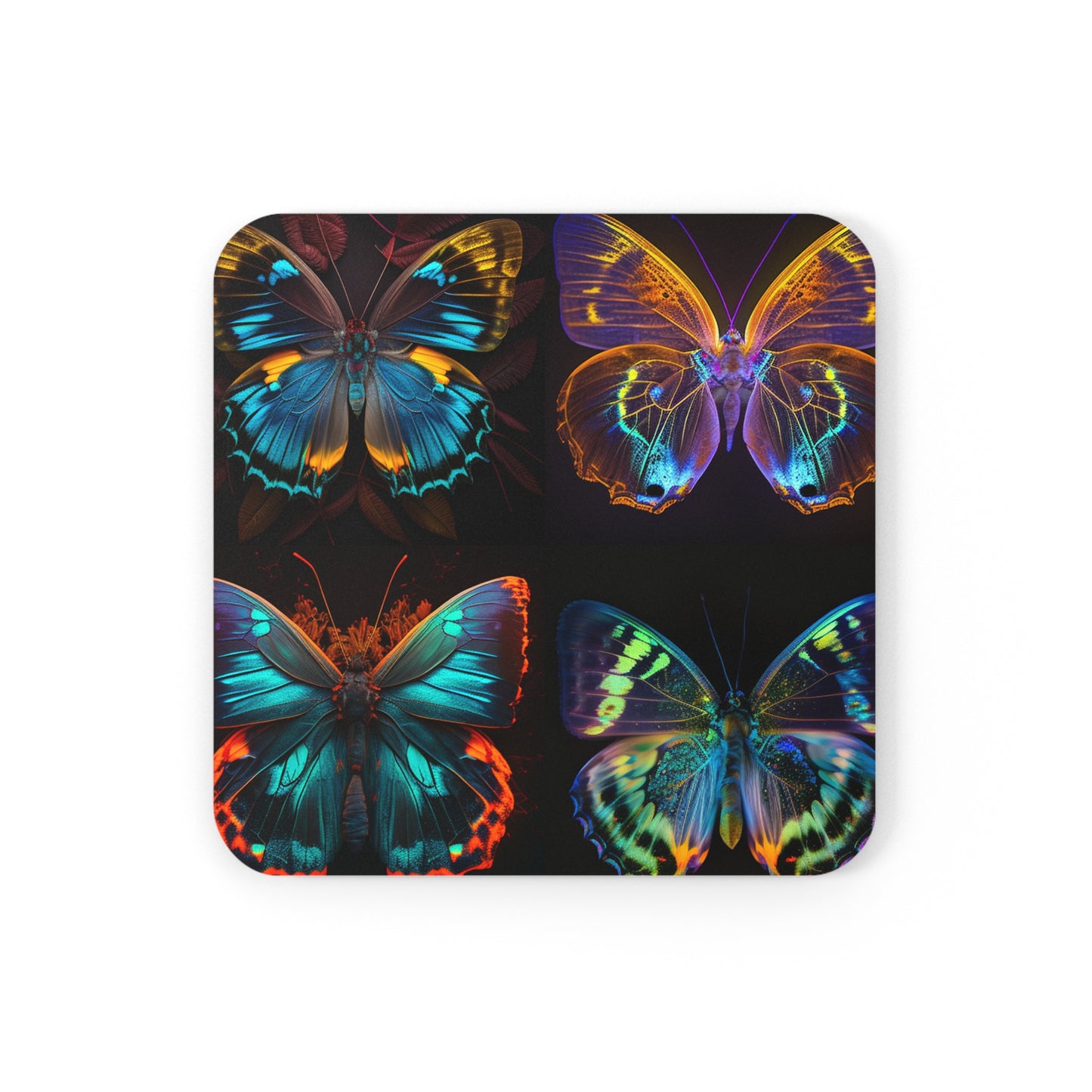 Corkwood Coaster Set Neon Butterfly Flair 5