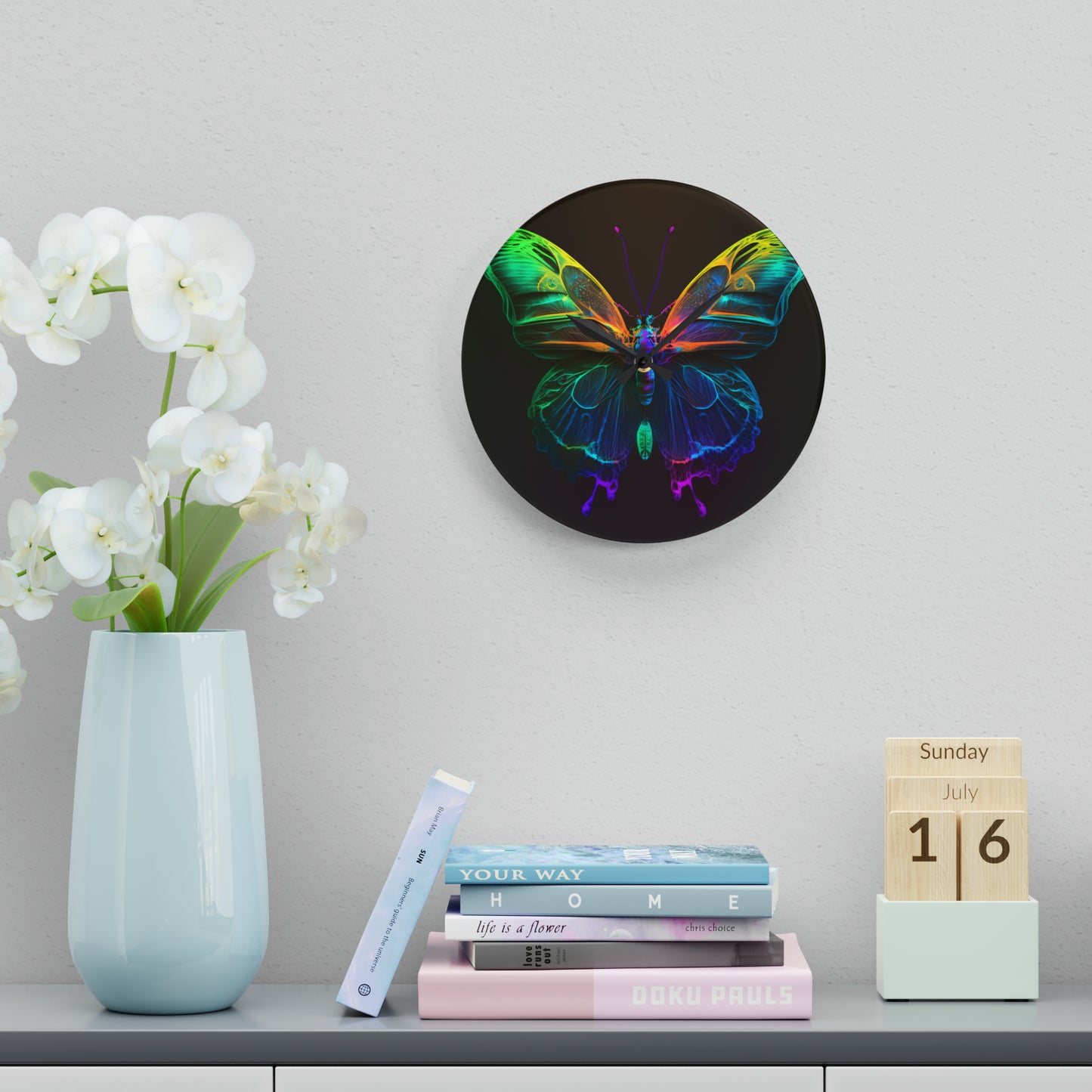 Acrylic Wall Clock Raw Hyper Color Butterfly 3