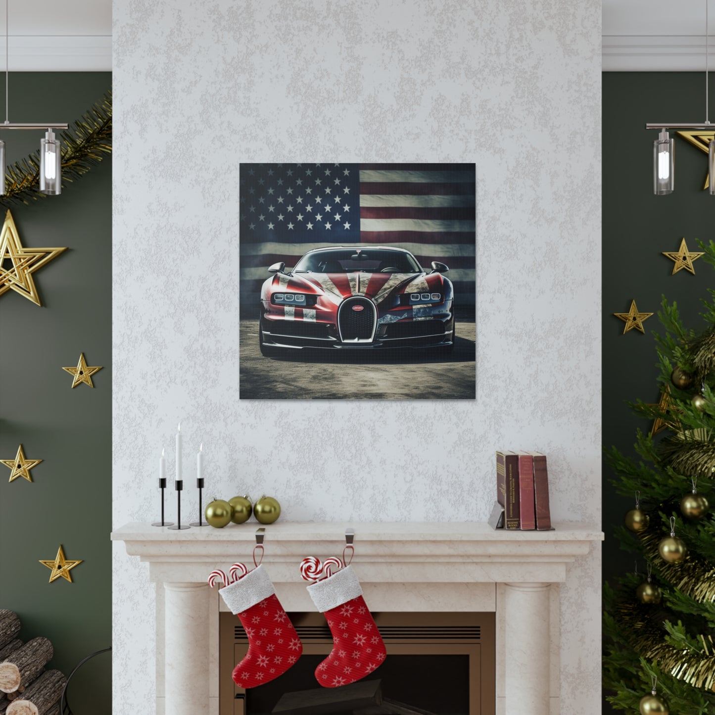 Canvas Gallery Wraps American Flag Background Bugatti 3