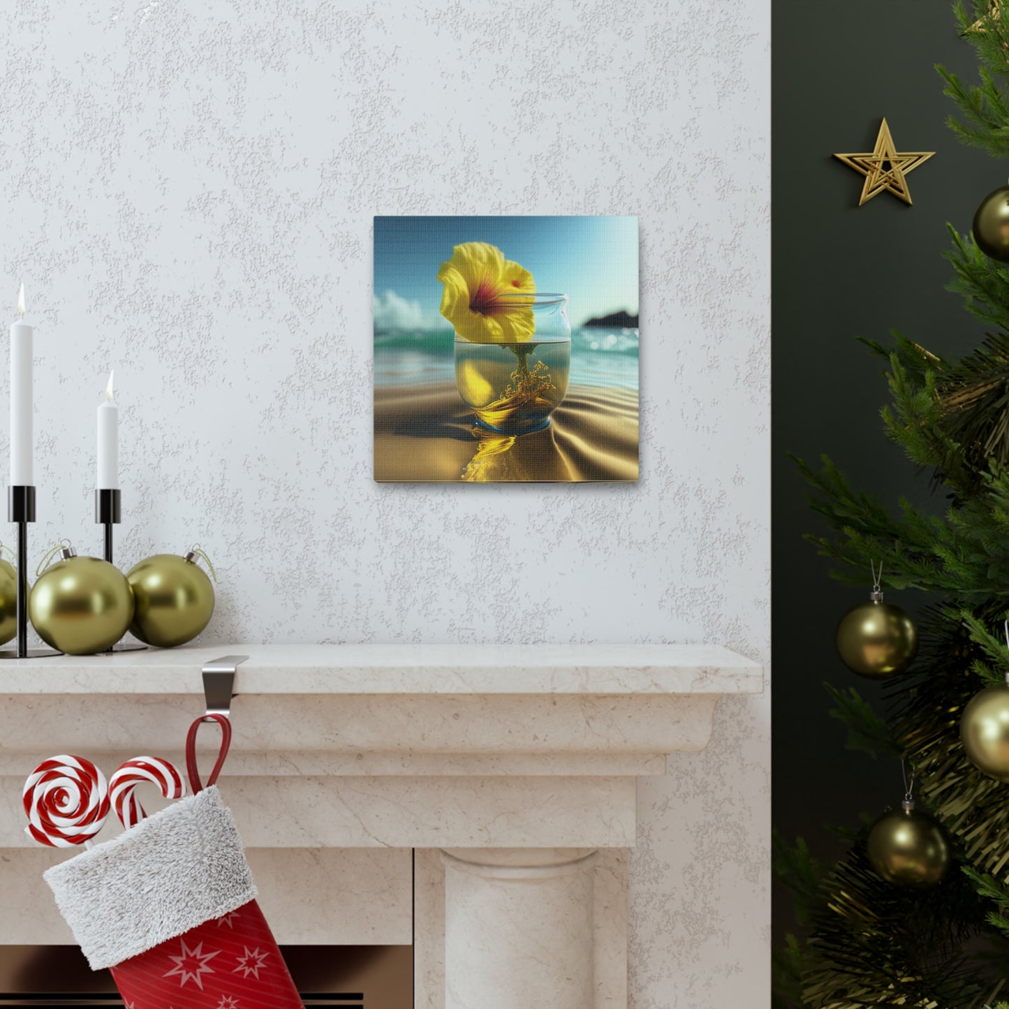 Canvas Gallery Wraps Yellow Hibiscus glass 1