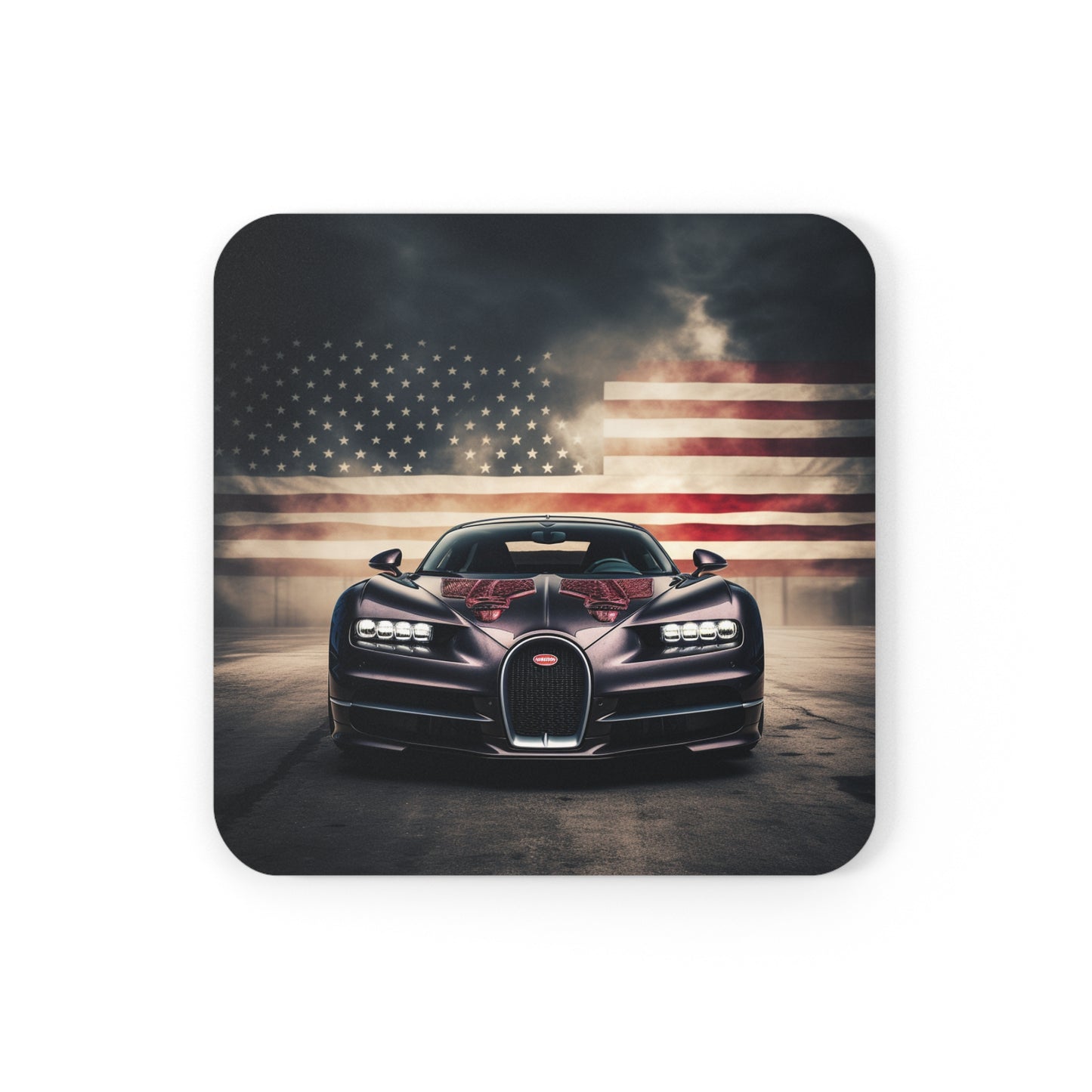 Cork Back Coaster American Flag Background Bugatti 2