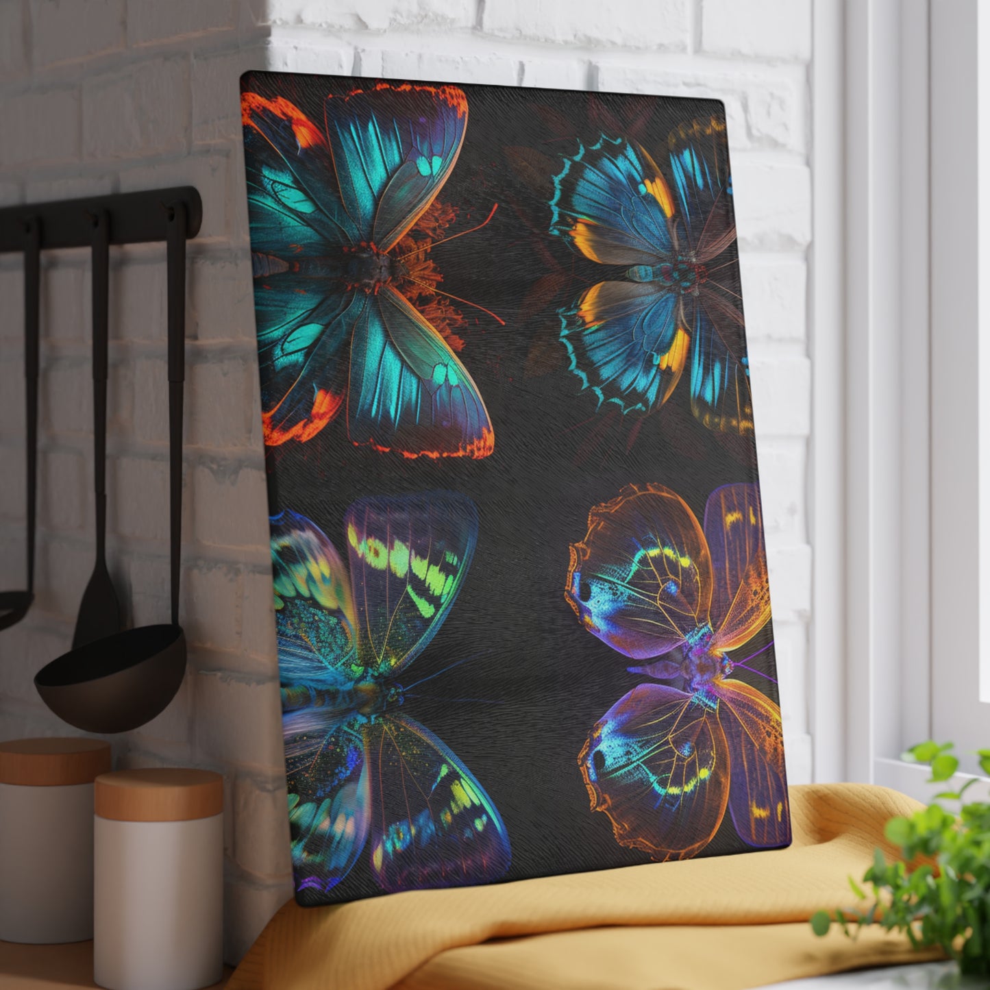 Glass Cutting Board Neon Butterfly Flair 5