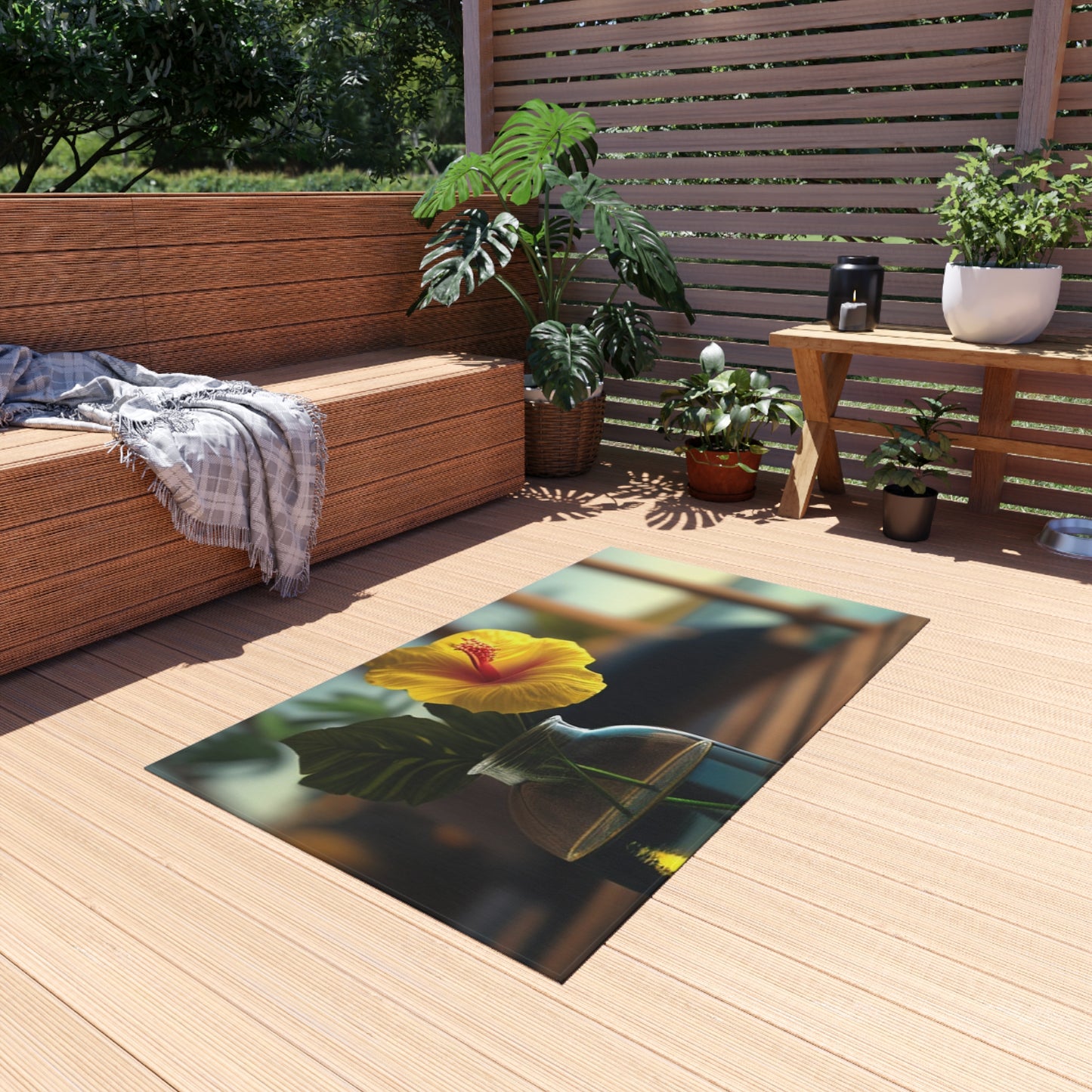 Outdoor Rug  Yellow Hibiscus Wood 2