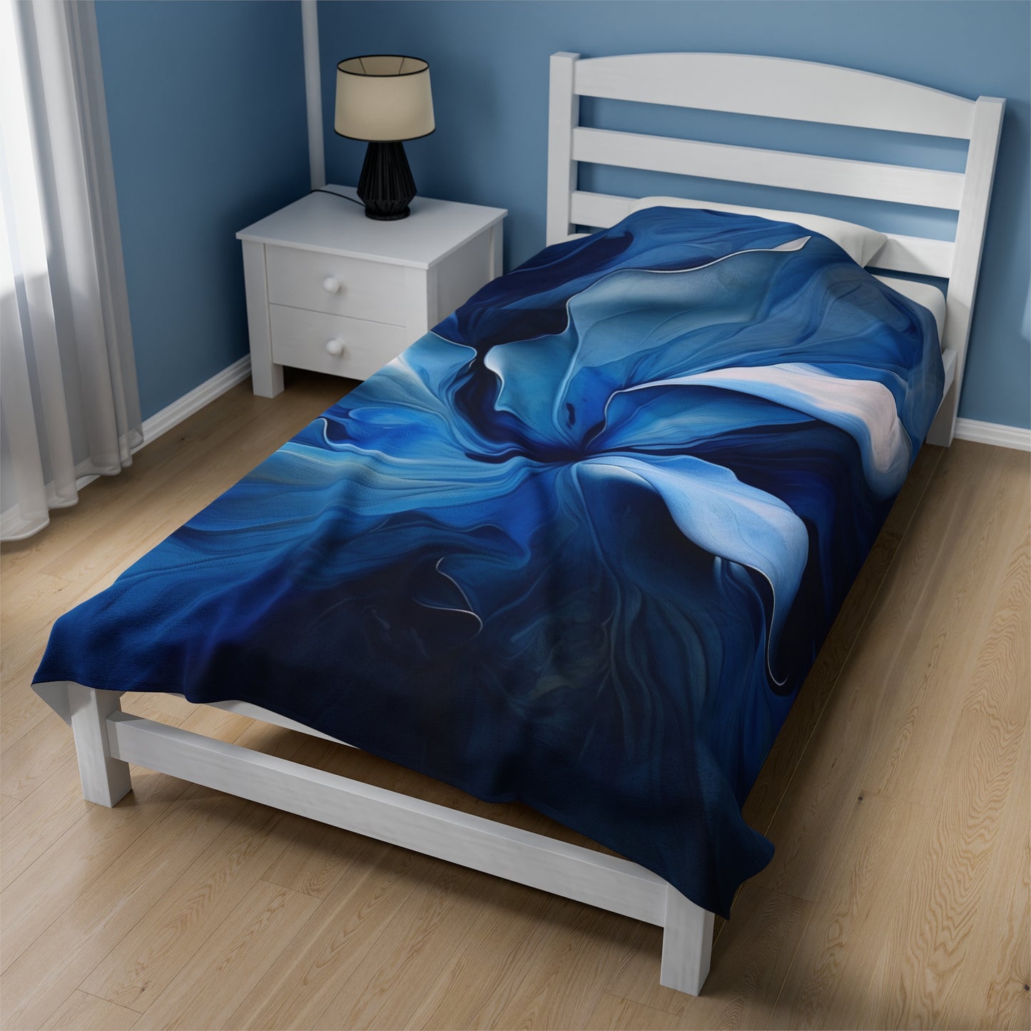 Velveteen Plush Blanket Abstract Blue Tulip 4