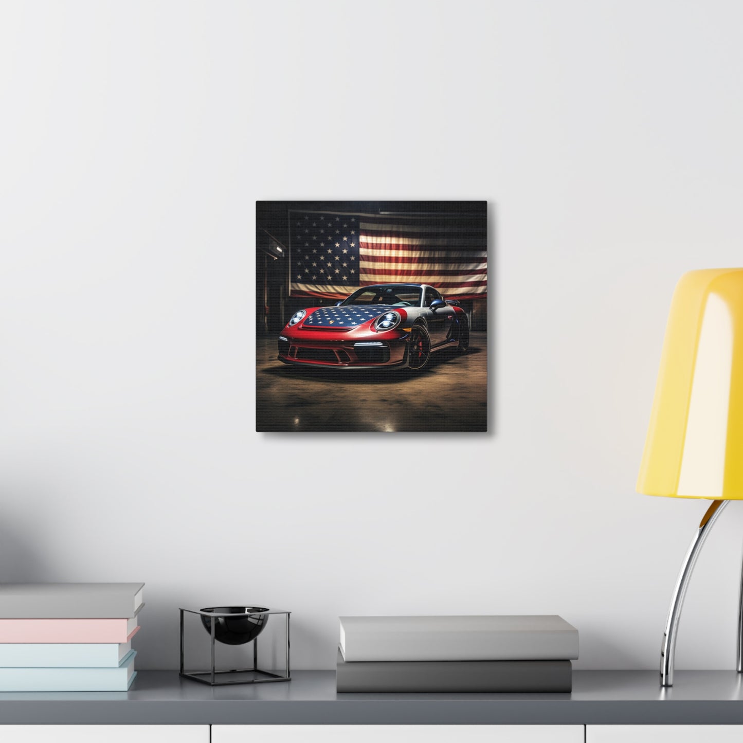 Canvas Gallery Wraps American Flag Background Porsche 1