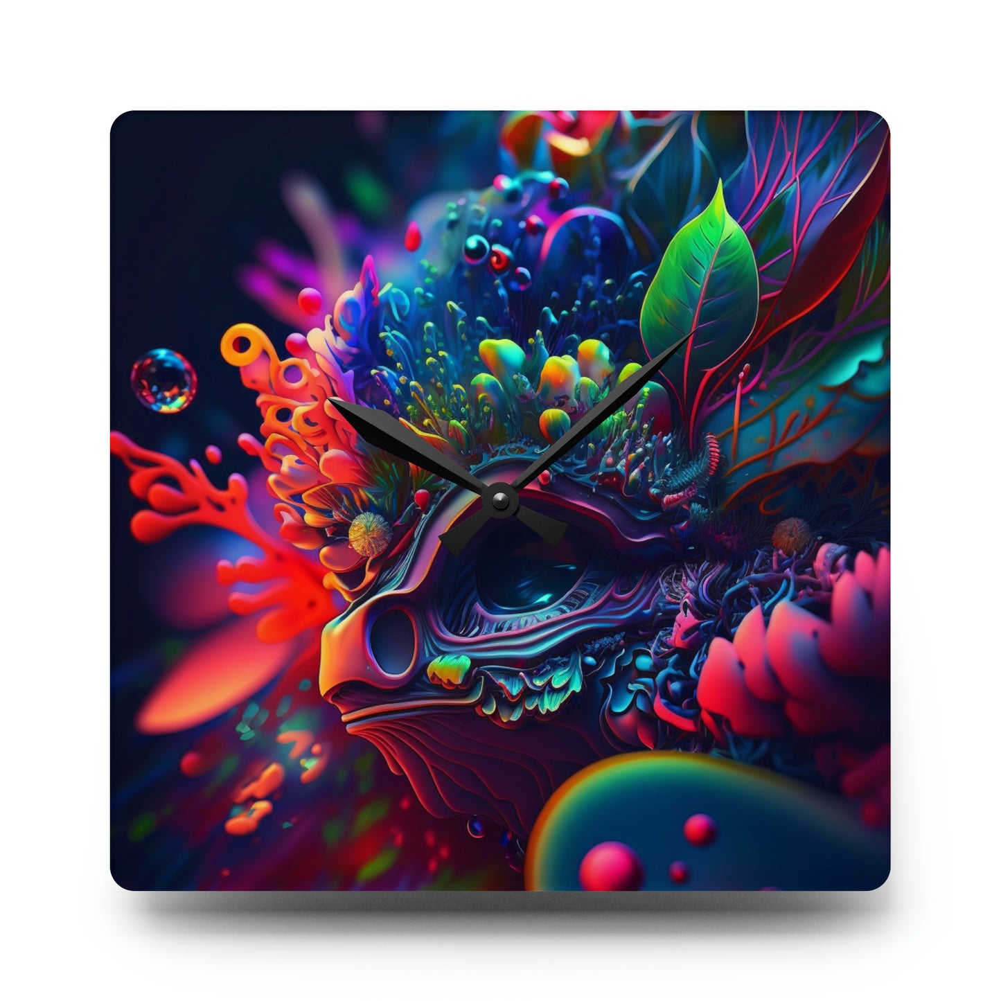 Acrylic Wall Clock Florescent Skull Death 2