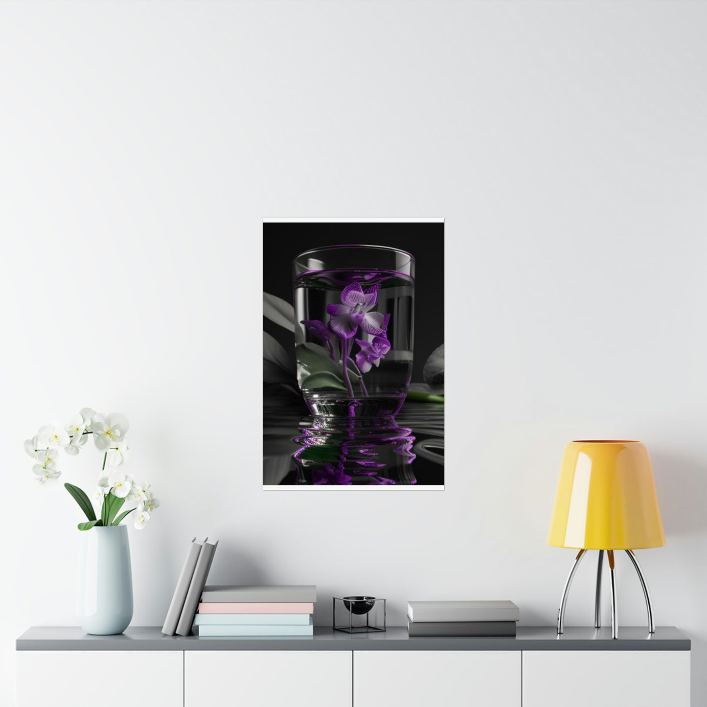 Premium Matte Vertical Posters Purple Orchid Glass vase 1