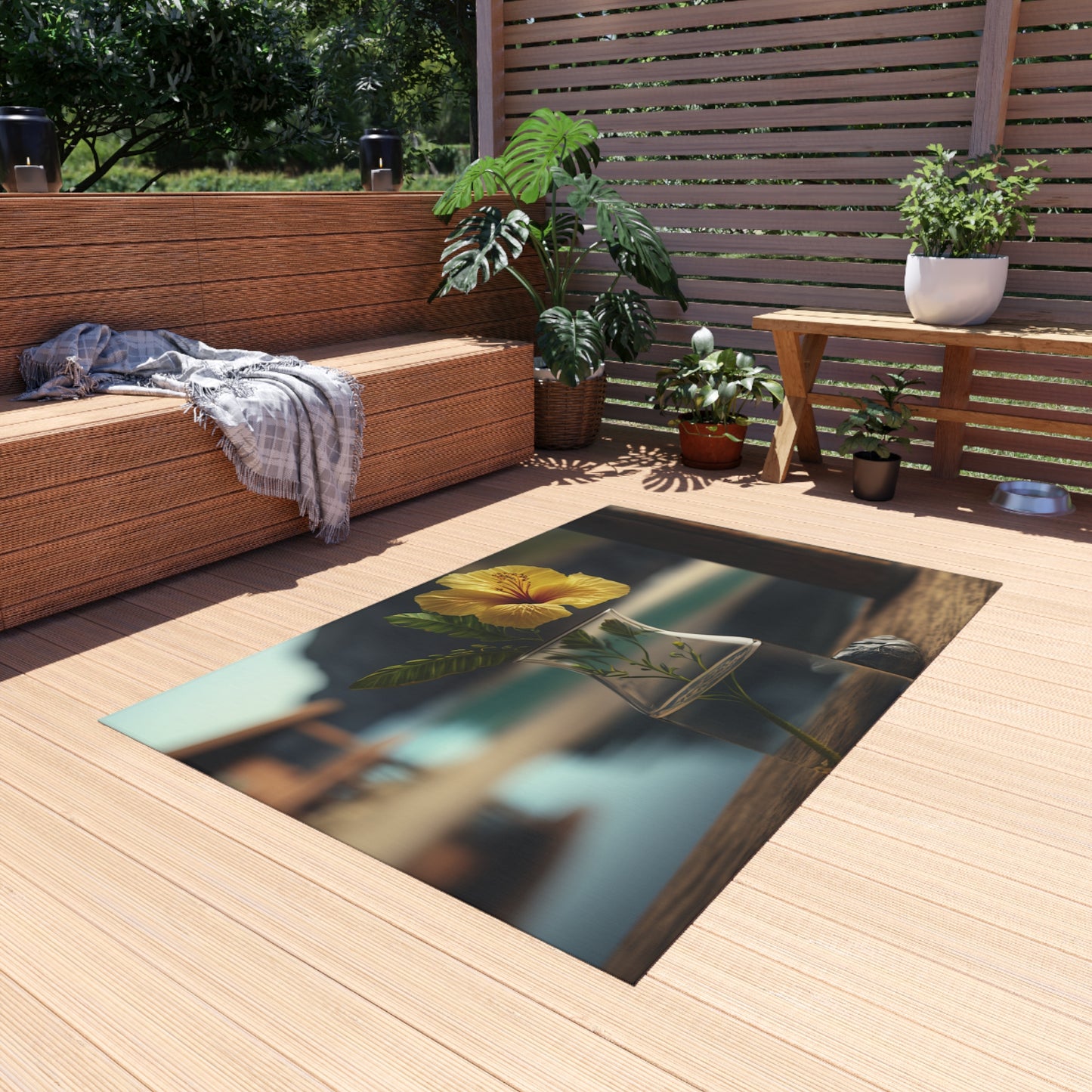 Outdoor Rug  Yellow Hibiscus Wood 4