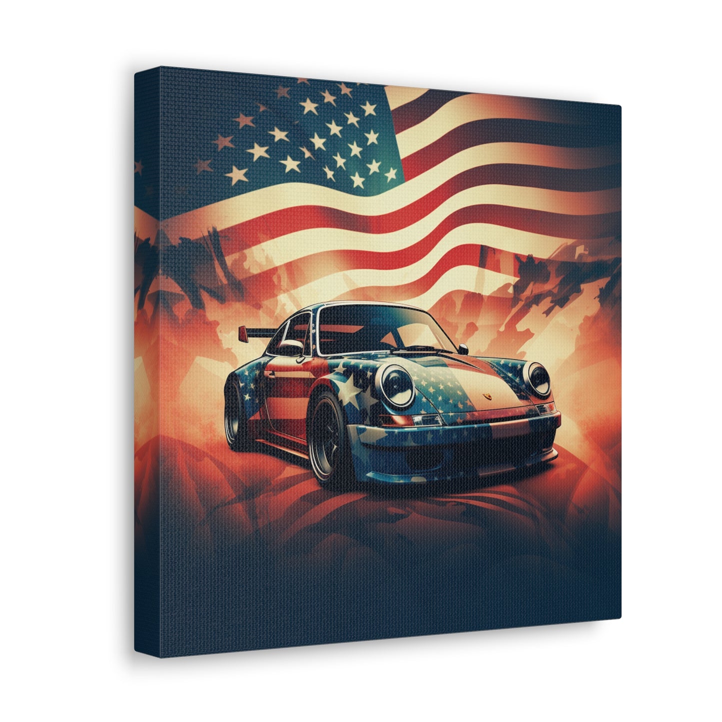 Canvas Gallery Wraps Abstract American Flag Background Porsche 4