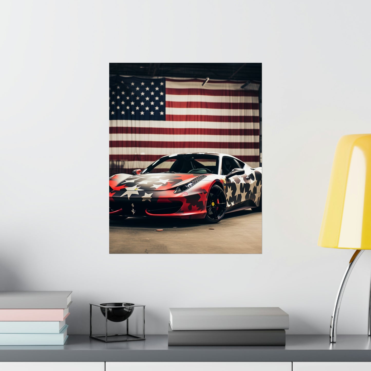 Premium Matte Vertical Posters American Flag Farrari 1