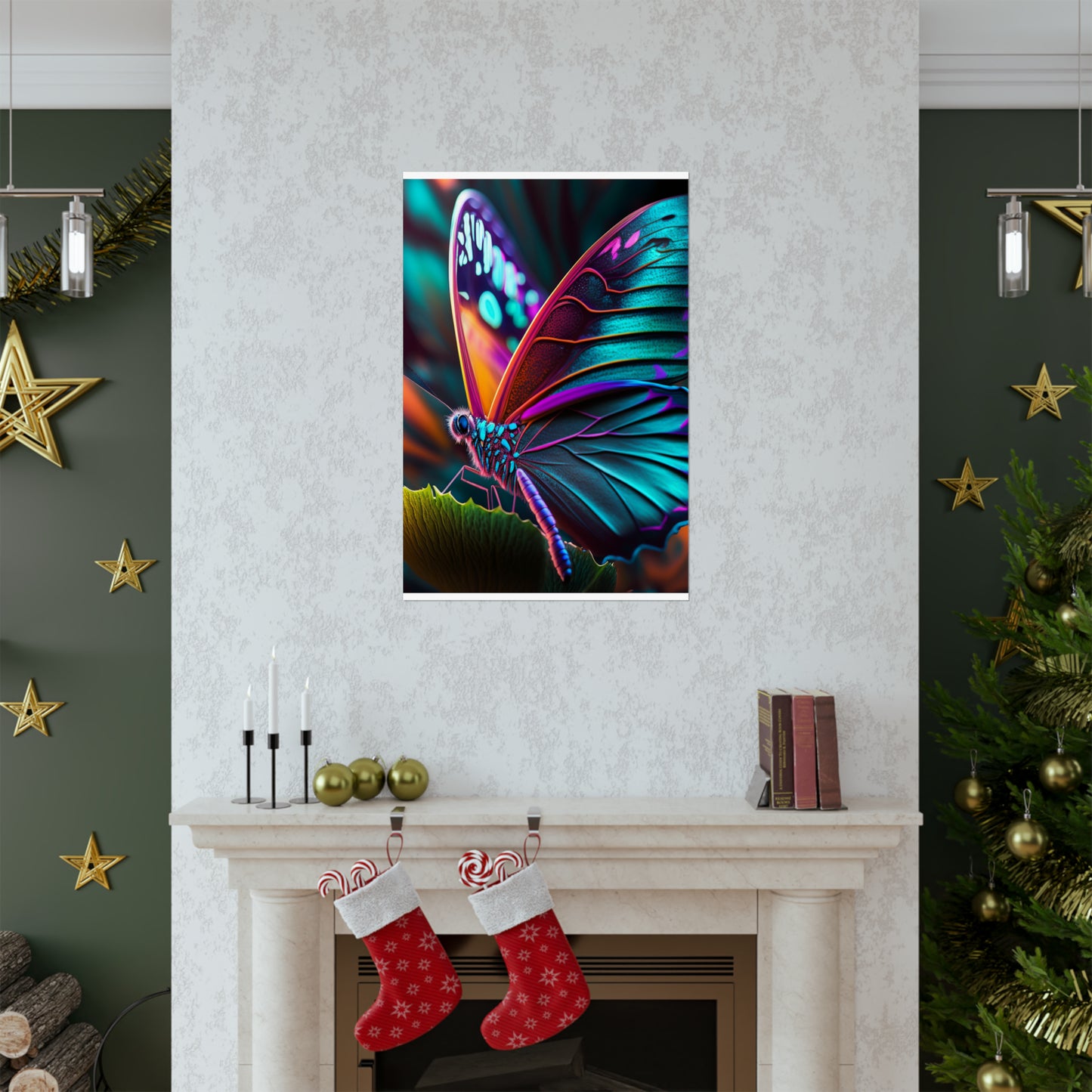 Premium Matte Vertical Posters Neon Butterfly Macro 1