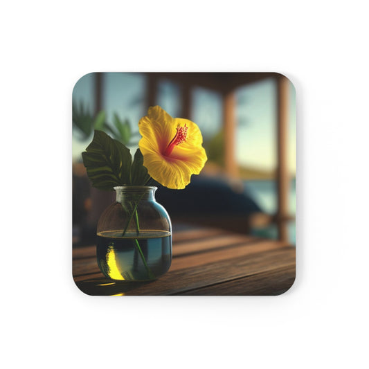 Corkwood Coaster Set Yellow Hibiscus Wood 2