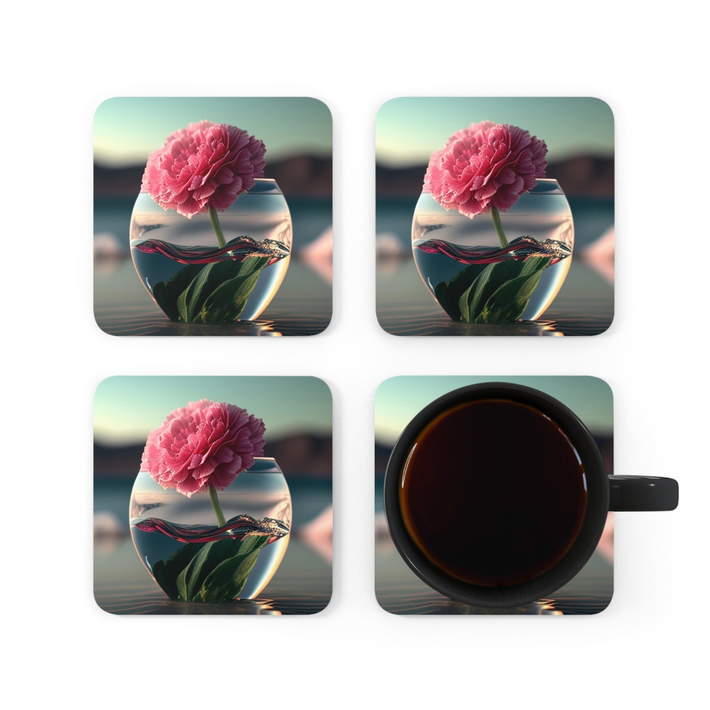 Corkwood Coaster Set Carnation 2