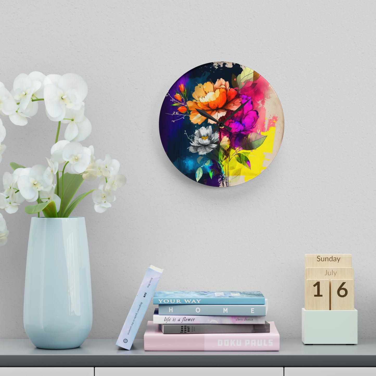 Acrylic Wall Clock Bright Spring Flowers 4