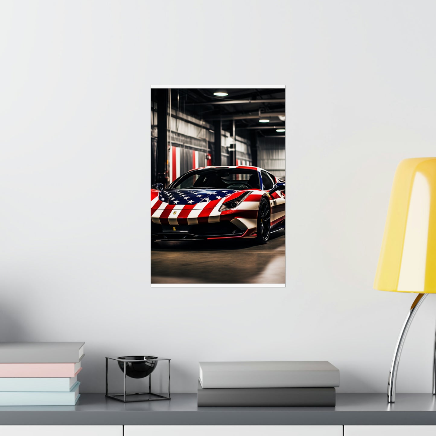 Premium Matte Vertical Posters American Flag Farrari 3