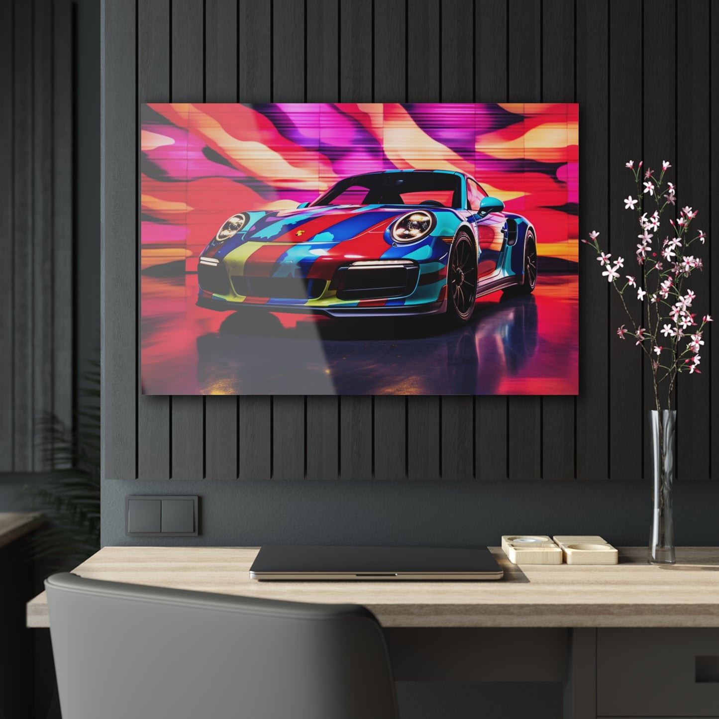 Acrylic Prints Macro American Flag Porsche 1