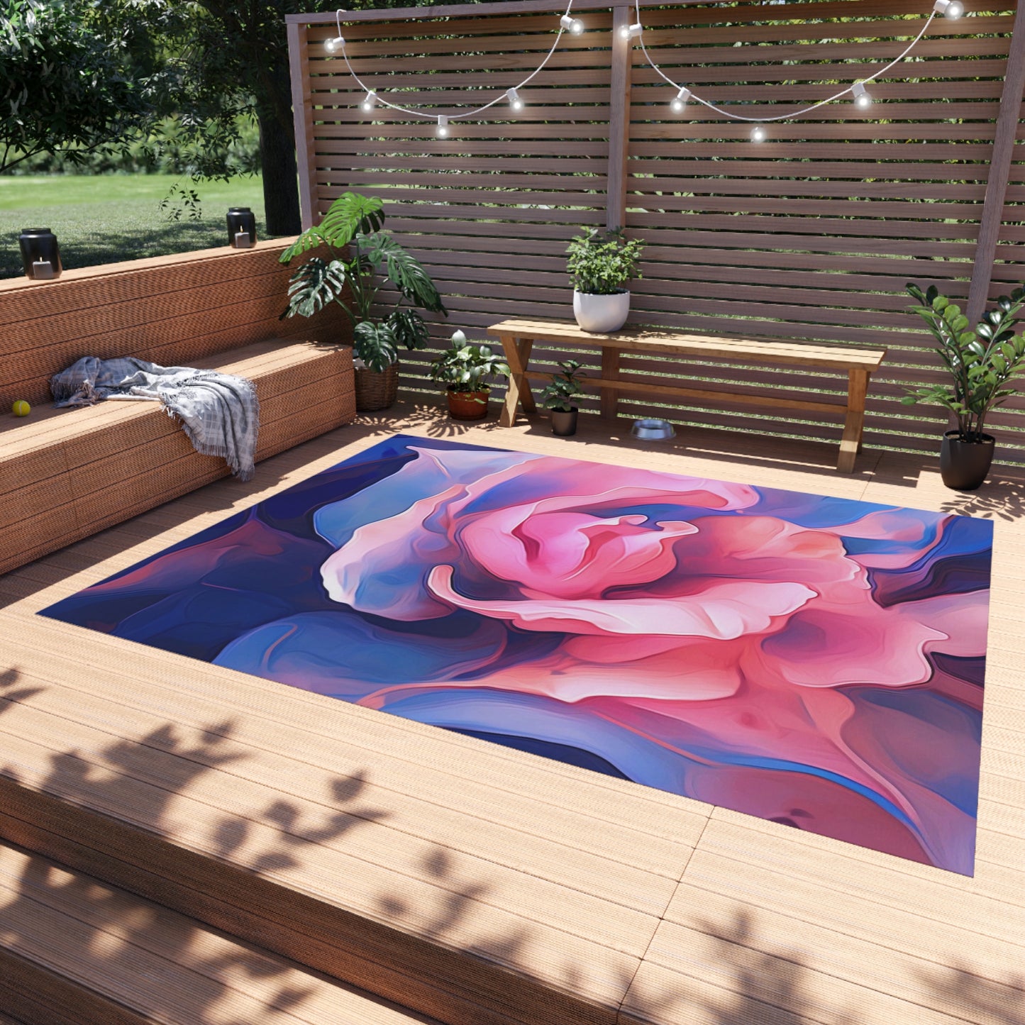 Outdoor Rug  Pink & Blue Tulip Rose 1