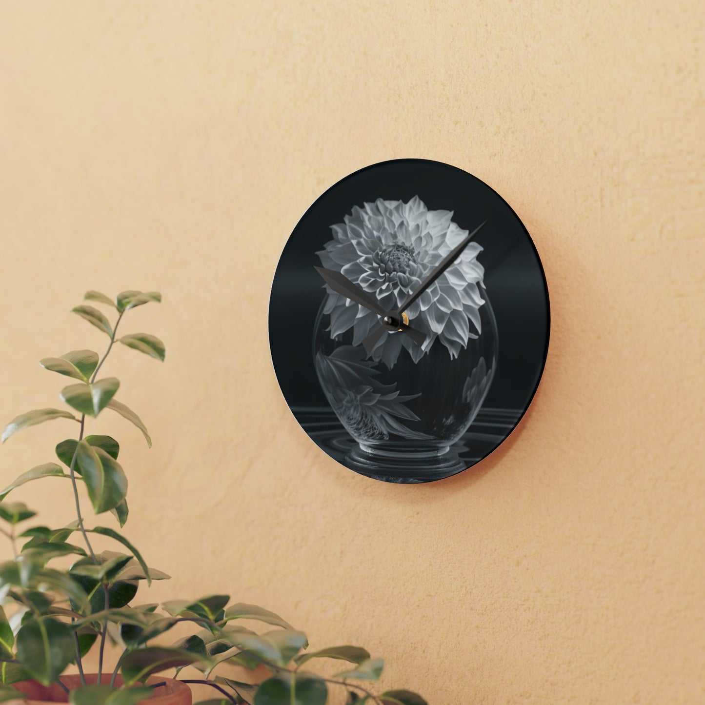 Acrylic Wall Clock White Dahlia 1