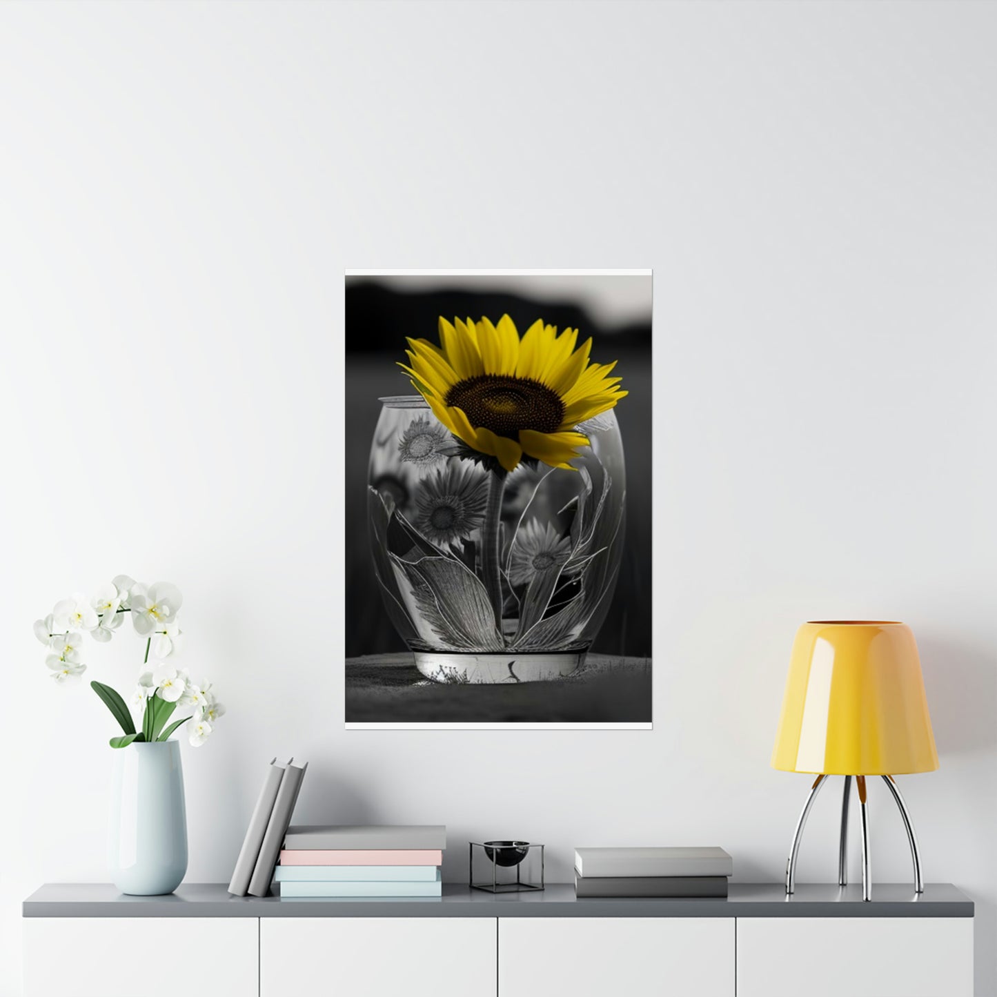 Premium Matte Vertical Posters Yellw Sunflower in a vase 1