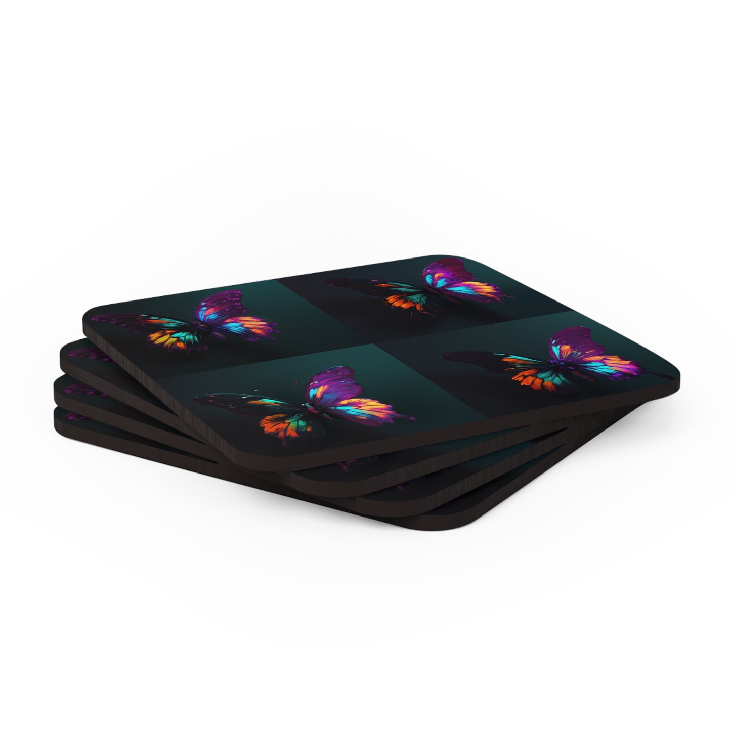 Corkwood Coaster Set Hyper Colorful Butterfly Purple 5