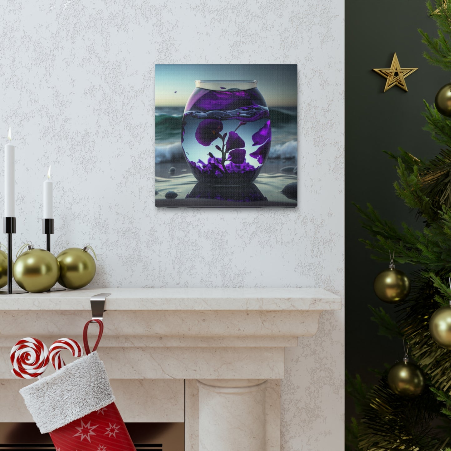 Canvas Gallery Wraps Purple Sweet pea in a vase 4