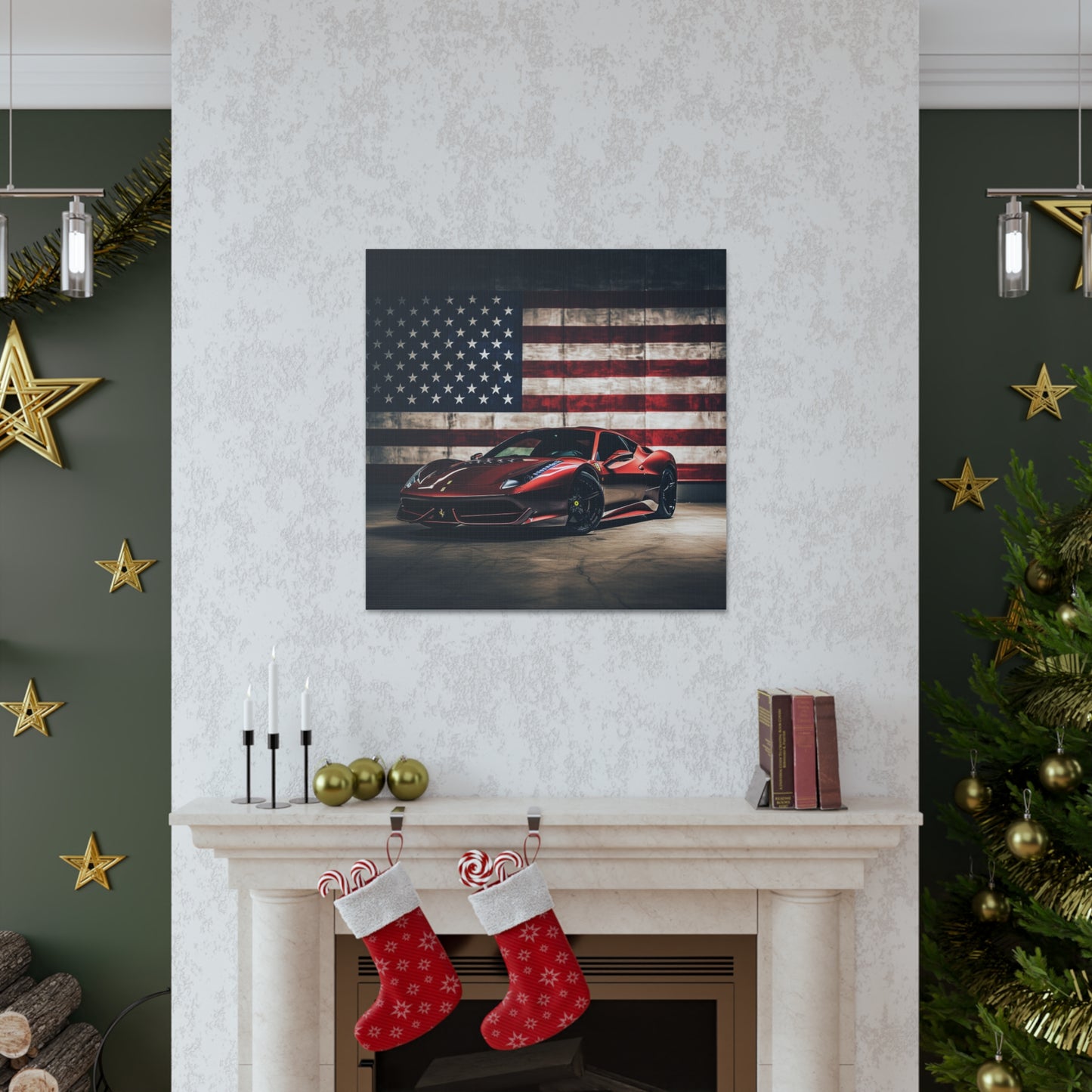 Canvas Gallery Wraps American Flag Background Ferrari 4