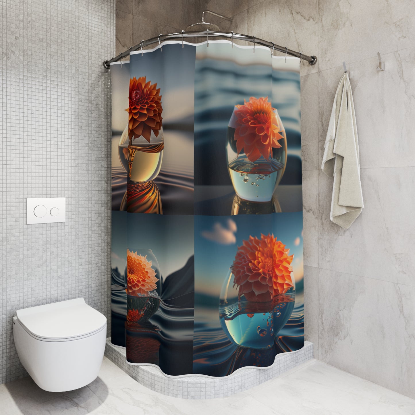 Polyester Shower Curtain Dahlia Orange 5