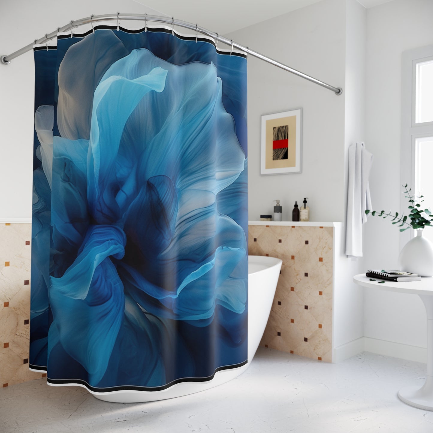 Polyester Shower Curtain Blue Tluip Abstract 2