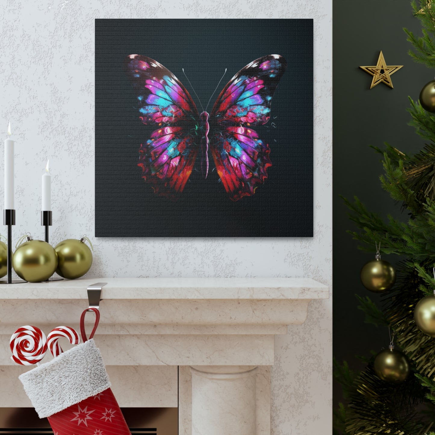 Canvas Gallery Wraps Hyper Colorful Butterfly Macro 3