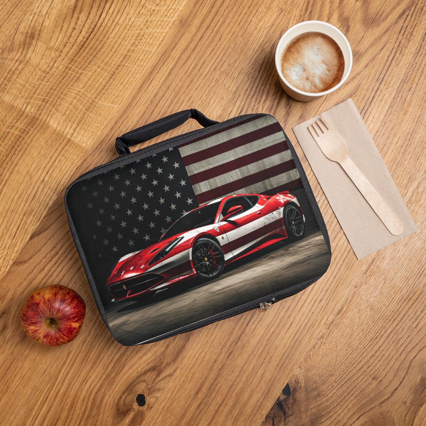 Lunch Bag American Flag Background Ferrari 1
