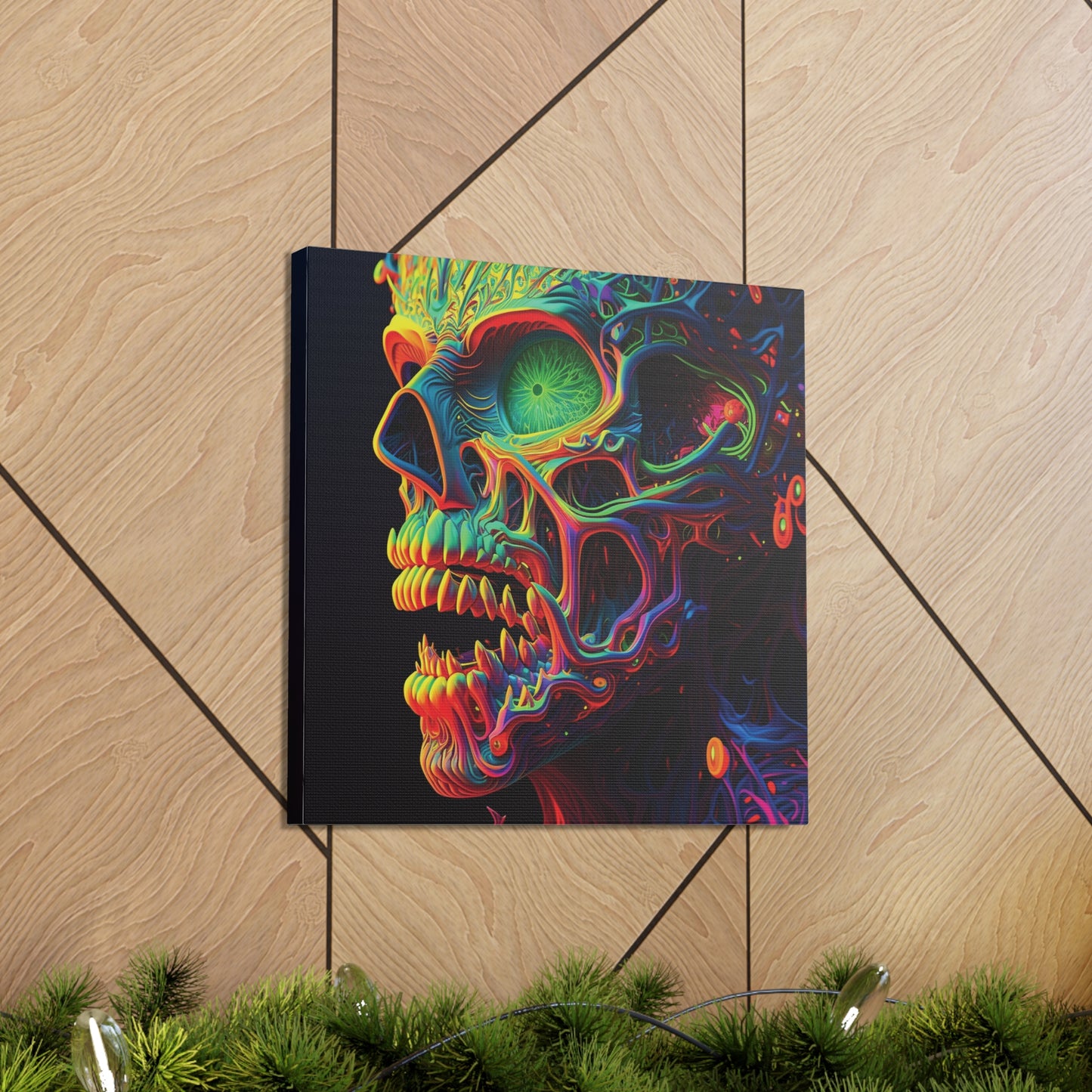 Canvas Gallery Wraps Florescent Skull Death 1