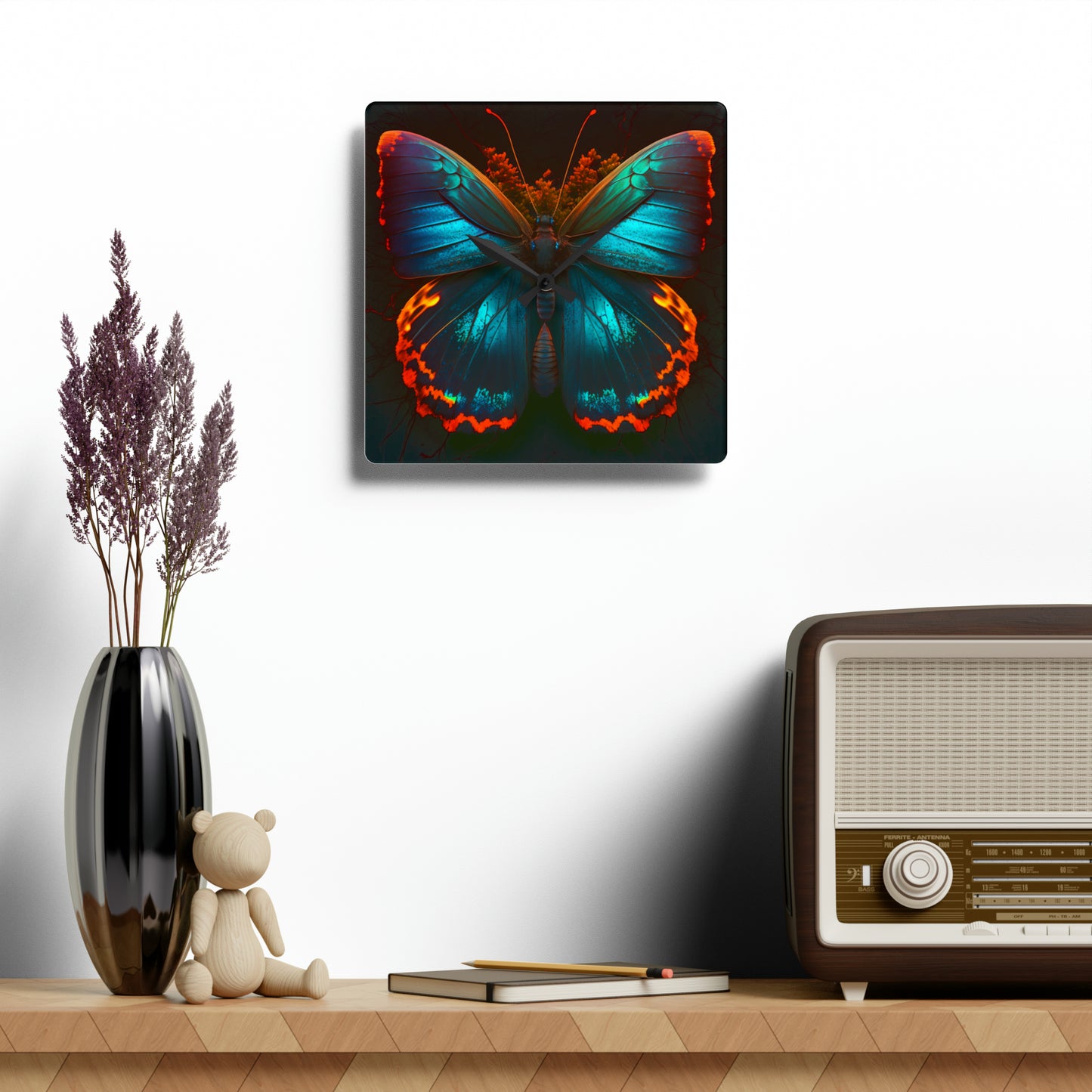 Acrylic Wall Clock Neon Butterfly Flair 3