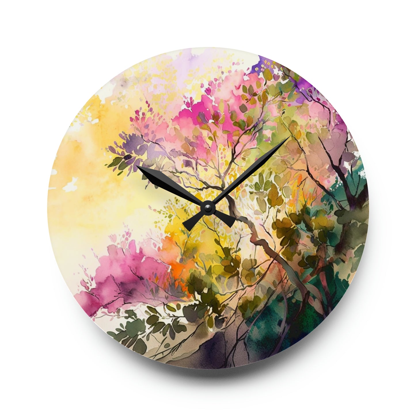 Acrylic Wall Clock Mother Nature Bright Spring Colors Realistic Watercolor 2