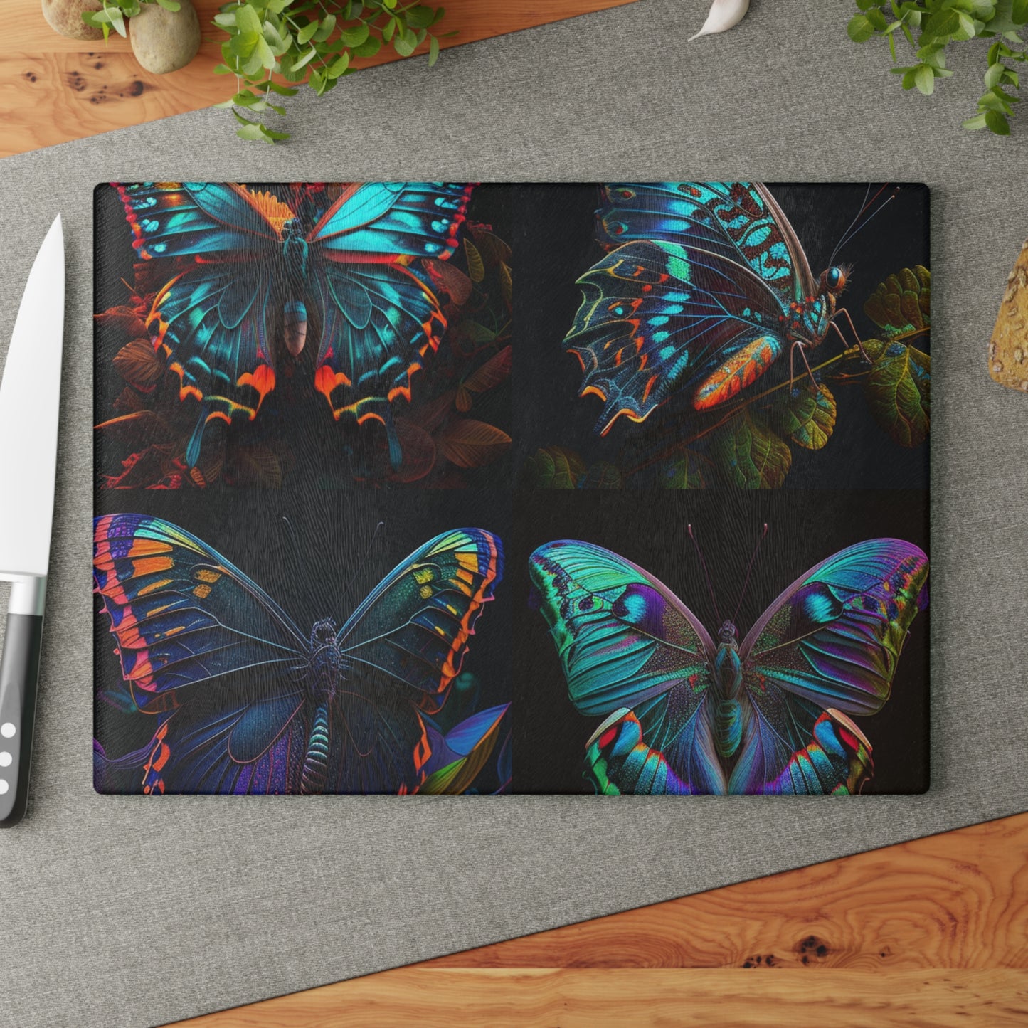 Glass Cutting Board Hue Neon Butterfly 5