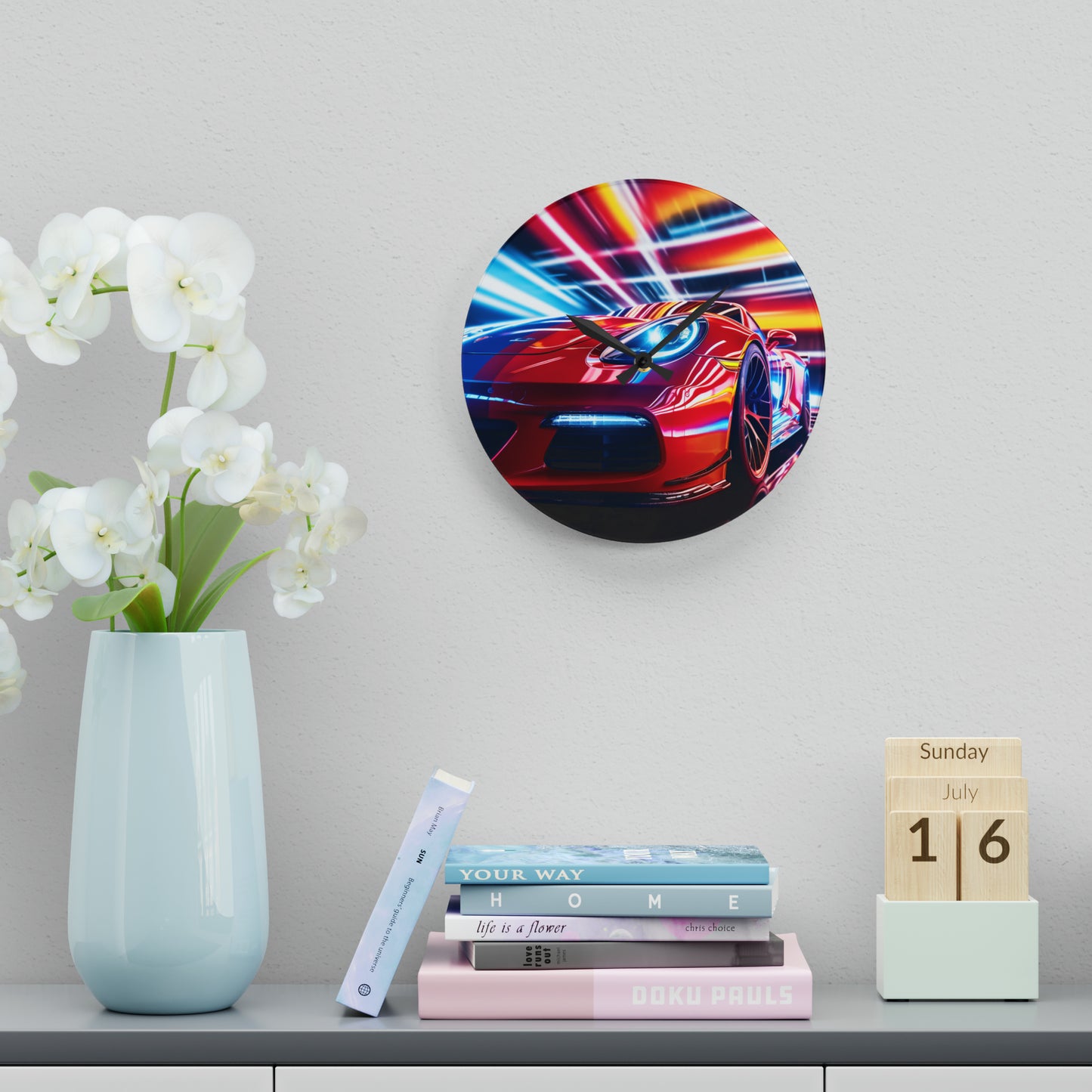 Acrylic Wall Clock Macro Flag Ferrari 1