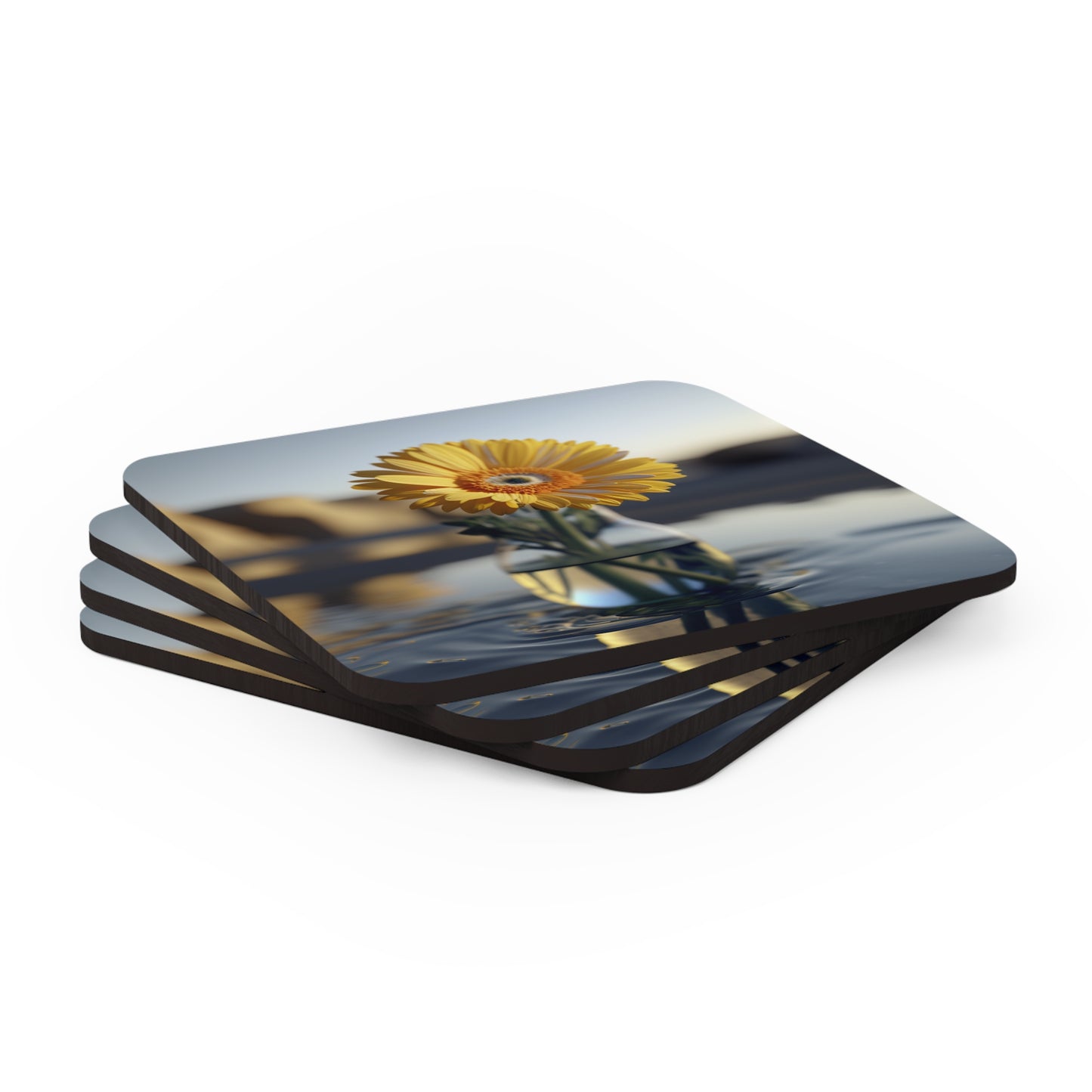 Corkwood Coaster Set yello Gerbera glass 4