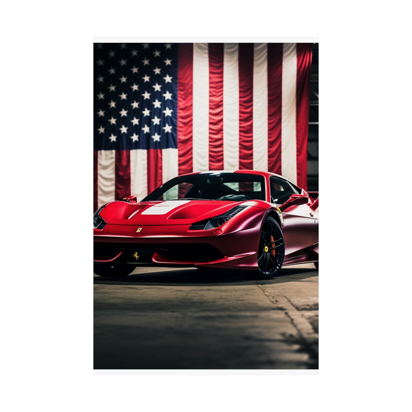 Premium Matte Vertical Posters American Flag Background Ferrari 3