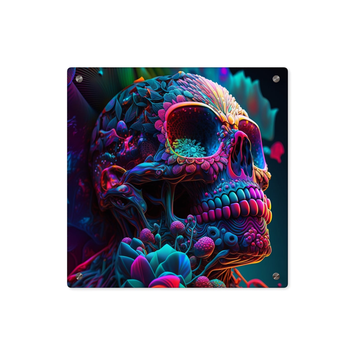 Acrylic Wall Art Panels Florescent Skull Death 3