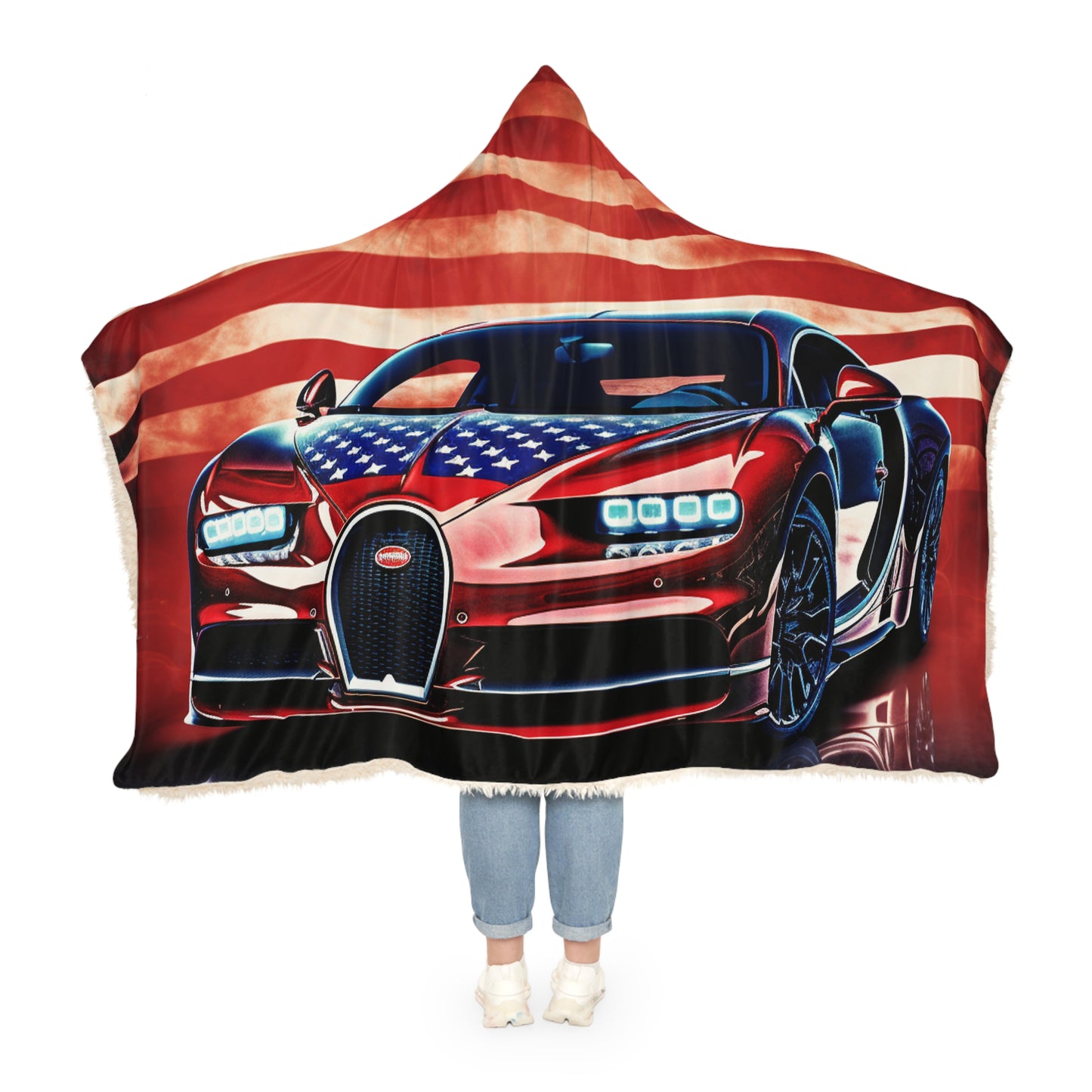 Snuggle Hooded Blanket Abstract American Flag Background Bugatti 3