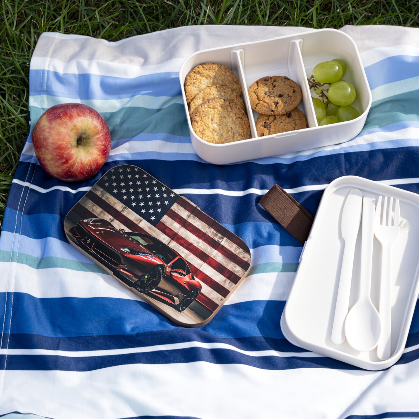 Bento Lunch Box American Flag Background Ferrari 4