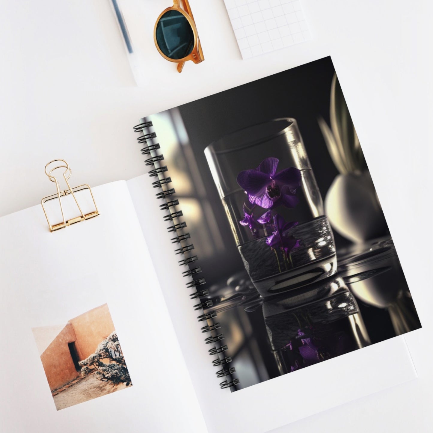 Spiral Notebook - Ruled Line Purple Orchid Glass vase 4
