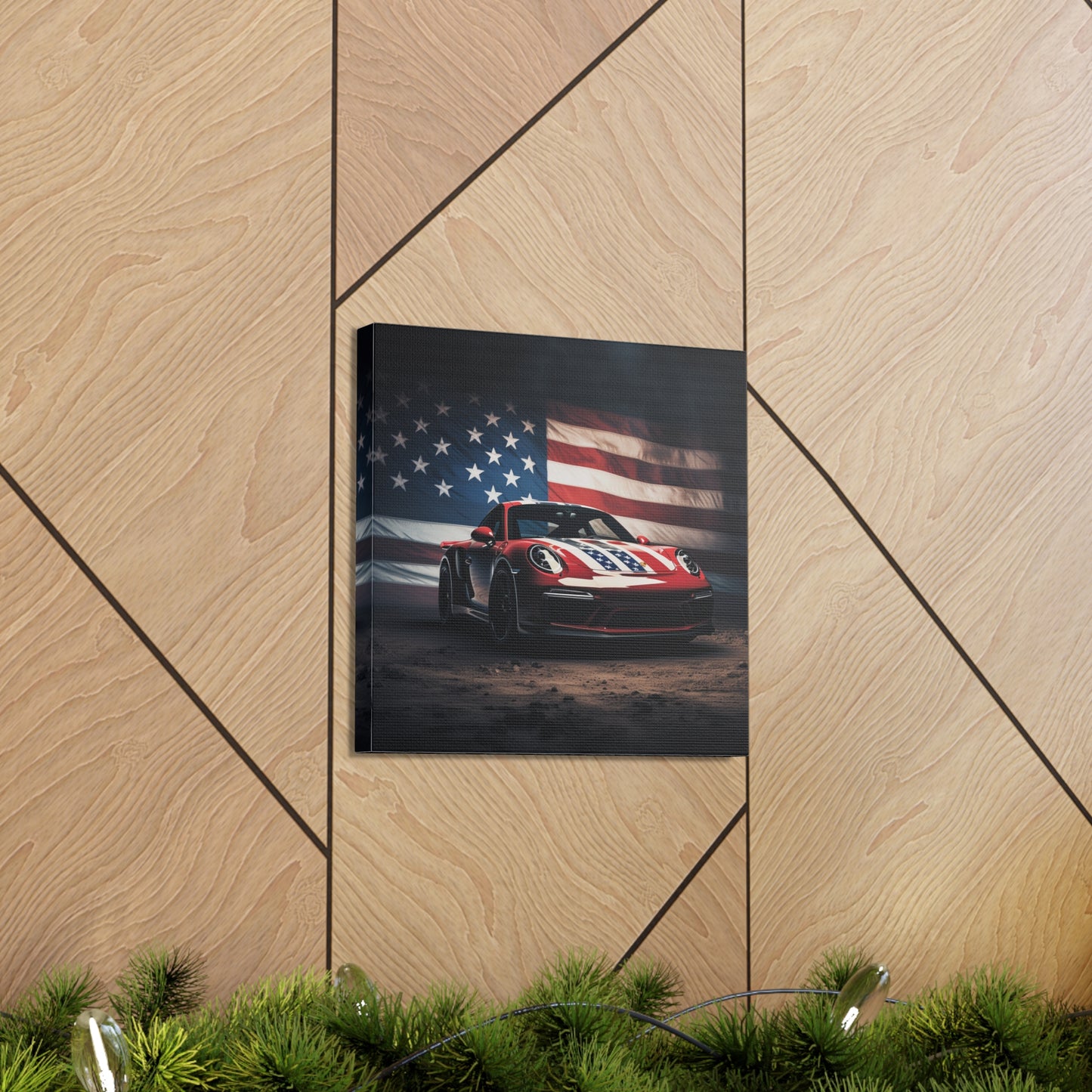 Canvas Gallery Wraps American Flag Background Porsche 3