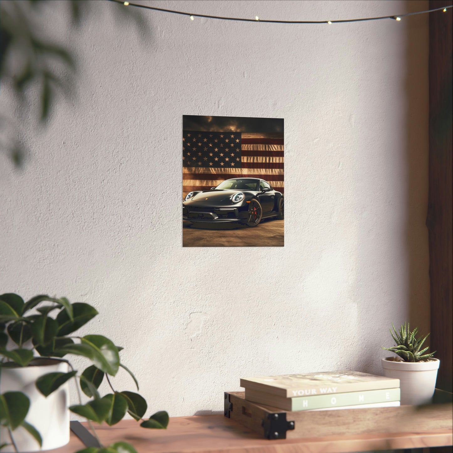 Premium Matte Vertical Posters American Flag Background Porsche 4
