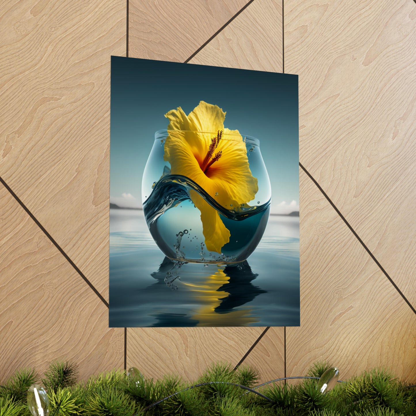 Premium Matte Vertical Posters Yellow Hibiscus glass 4