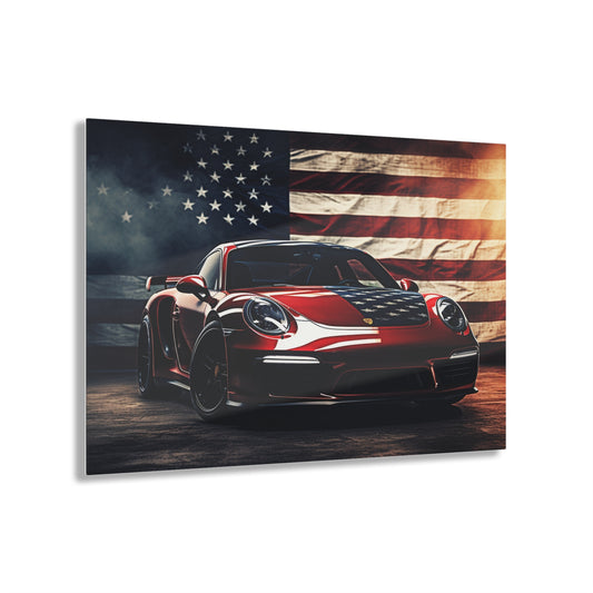 Acrylic Prints American Flag Background Porsche 2