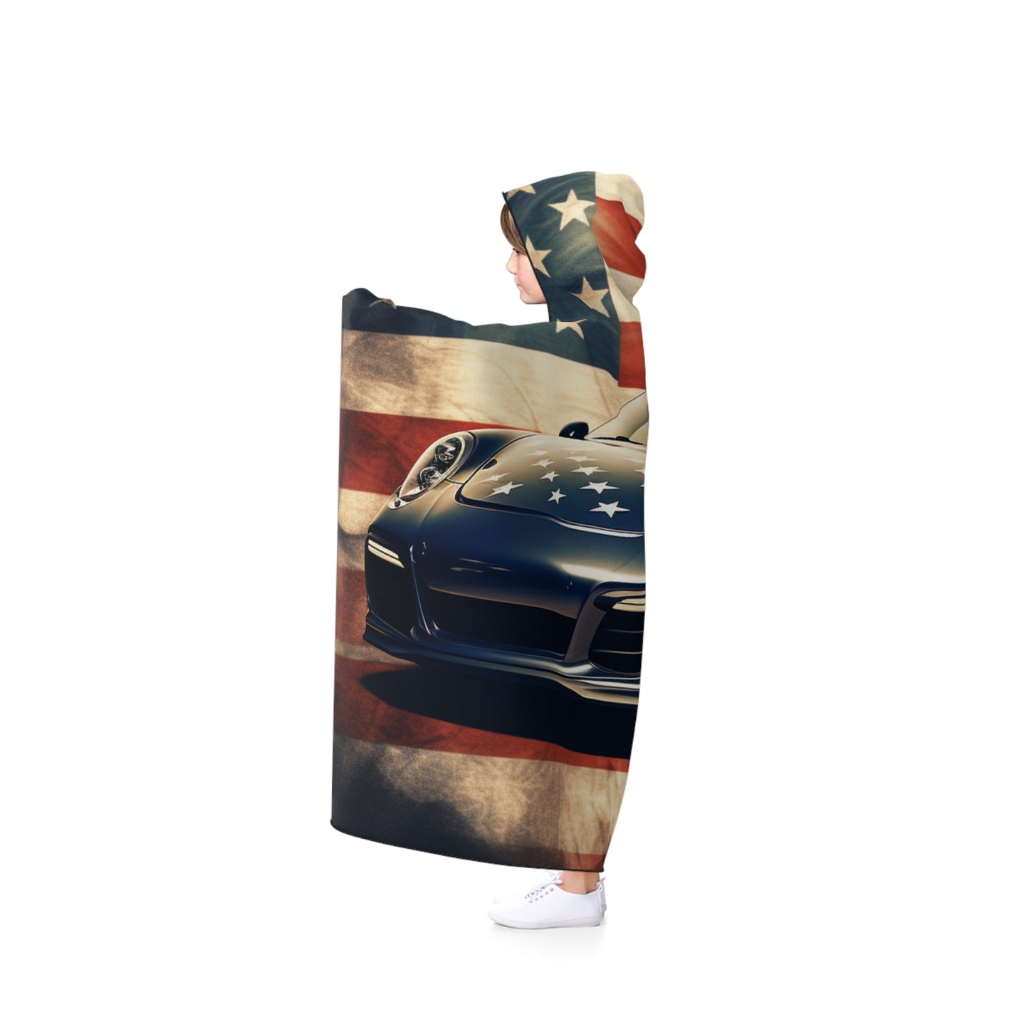 Hooded Blanket Abstract American Flag Background Porsche 3