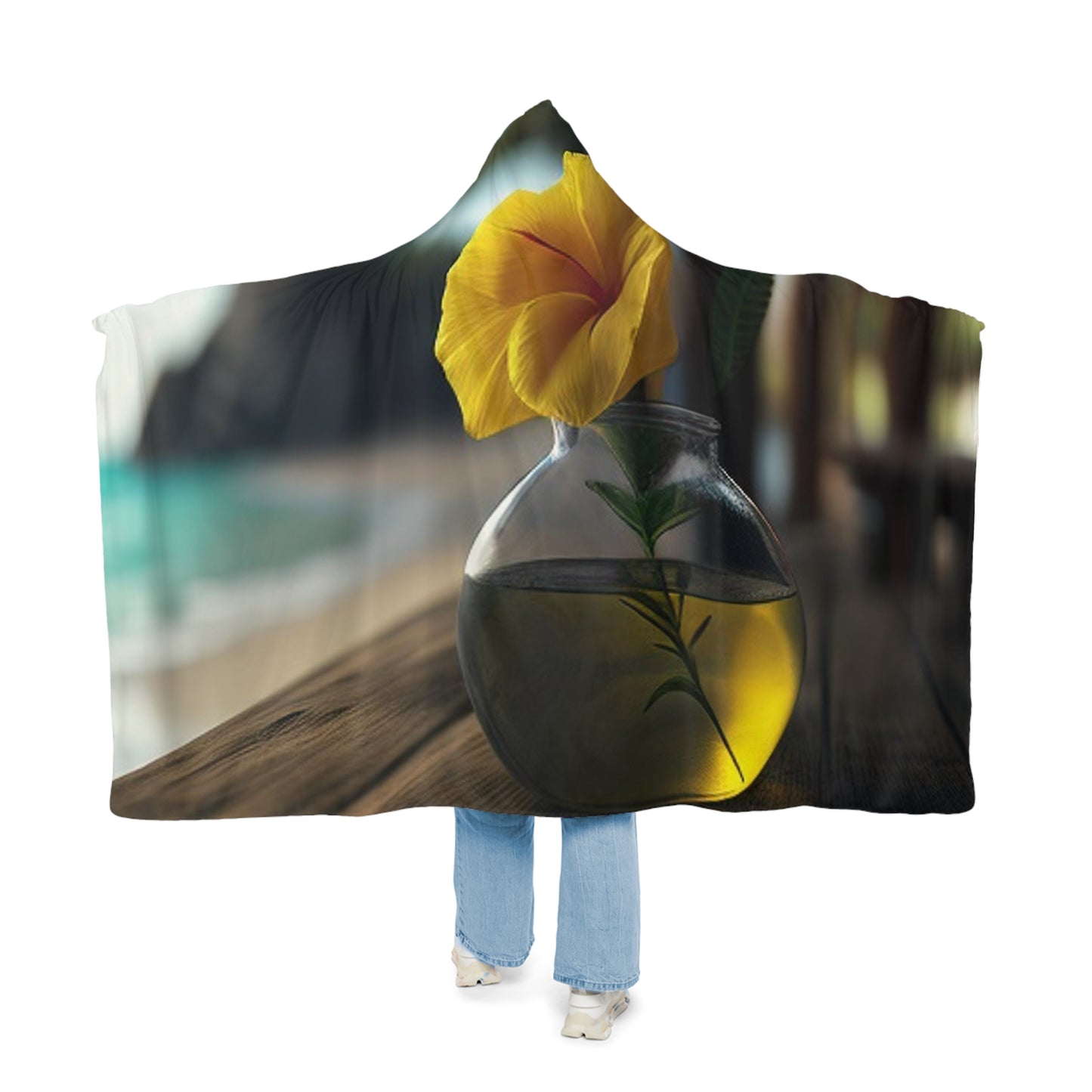 Snuggle Hooded Blanket Yellow Hibiscus Wood 3